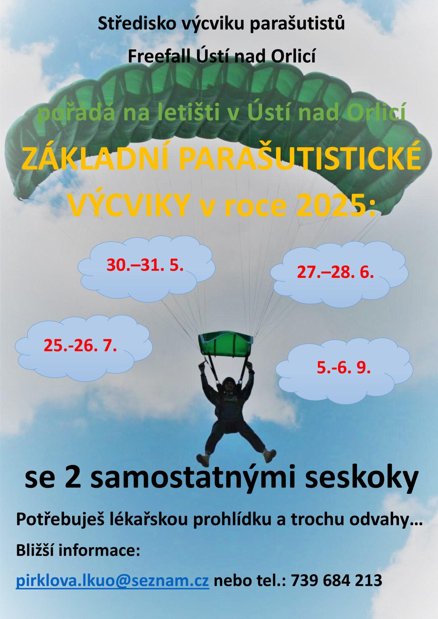 ZÁKLADNÍ PARAŠUTISTICKÉ VÝCVIKY v roce 2025